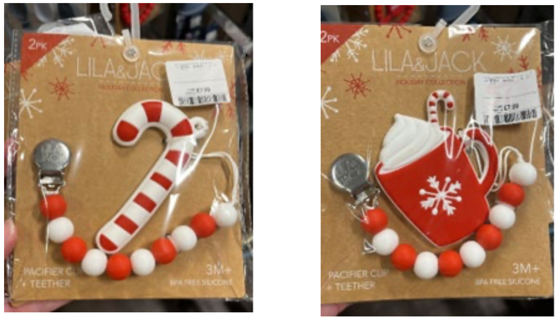 Christmas Lila & Jack Pacifier Clip and Teether