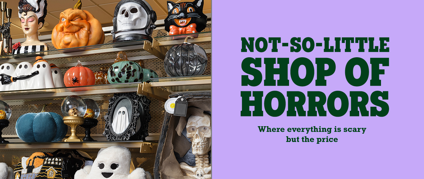 Store shelf filled with Halloween decorations